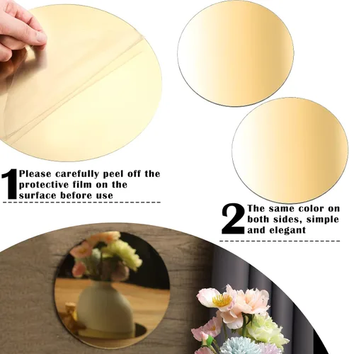 Vista 4 de Eersida 4 centros de mesa de espejo dorado de 8 pulgadas para mesa de acrílico dorado, placa de espejo redondo autoadhesiva para Navidad, boda