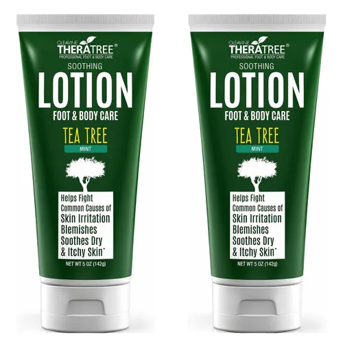 Vista 7 de TheraTree - Loción de aceite de árbol de té con aceite de neem para pies y cuerpo, hidratante calmante con aloe vera, avena coloidal y mentol