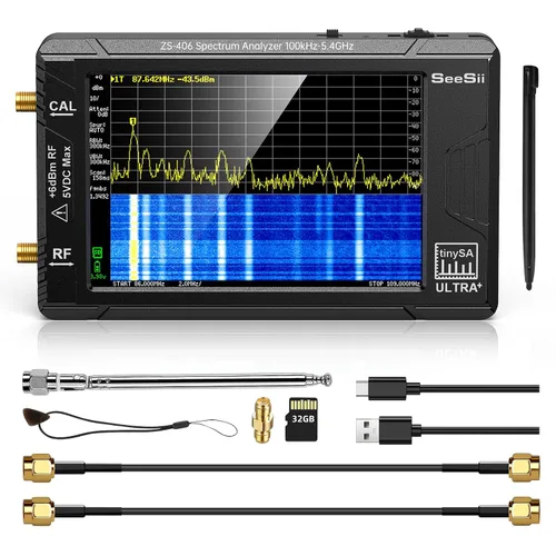 Vista 10 de SeeSii TinySA Ultra+ ZS406 - Analizador de espectro con atenuador de 50 W, 4.0 pulgadas, 100 kHz a 5.4 GHz, analizador de frecuencia minúscula