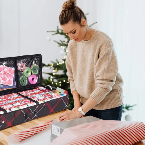 Vista 6 de Propik Contenedor de almacenamiento de papel de regalo, organizador de papel de regalo debajo de la cama, 41 x 14 x 6 pulgadas, soporte de caja