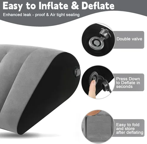 Vista 6 de Almohada inflable de cuña, almohada de apoyo lumbar, almohada de cuello para piernas para dormir, almohada inflable de viaje, almohada de rodilla