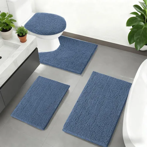 Vista 7 de RUN HELIX Juego de 4 alfombras de baño antideslizantes, suaves, peludas y absorbentes, con tapete de inodoro en forma de U, color negro