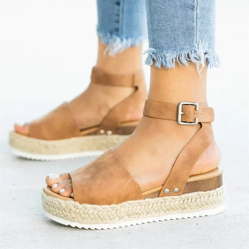 Vista 4 de Sandalias para mujer, sandalias para mujer, sandalias elegantes de verano, sandalias de plataforma negras para mujer, sandalias de cuña casuales