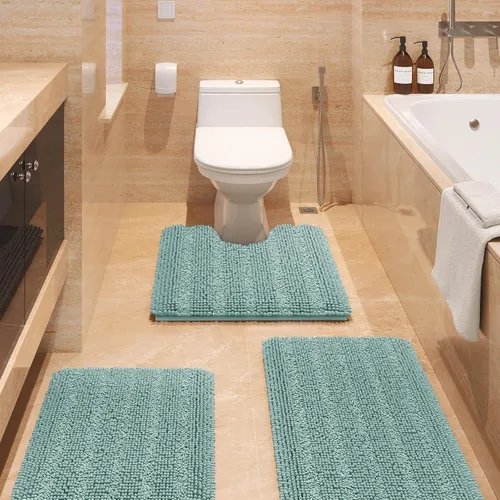 Vista 94 de ACCUMTEK - Juego de alfombras de baño a rayas beige de 3 piezas, ultrasuaves, antideslizantes de chenilla, alfombras de baño mullidas y absorbentes