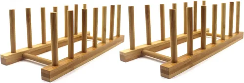 Vista 11 de Rejilla de secado con soporte de bambú, para organizar platos, sartén, cuenco, copa, libro, tapa de olla para gabinete de cocina o encimera