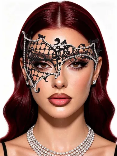 Vista 6 de Yalice Máscaras de encaje con strass para mujer, máscara de media cara con destellos para fiesta de disfraces