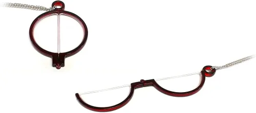 Vista 3 de Calabria 2945R - Collar monóculo plegable moderno Monóculo para ojo Colgante de aumento Ayuda de lectura Cadena plateada 31 pulgadas