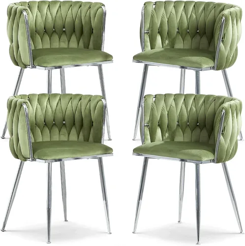 Vista 18 de Juego de 2 sillas de comedor de terciopelo, sillas laterales tapizadas tejidas con patas de metal negro, sillas decorativas modernas, sillas
