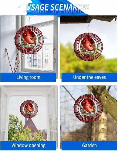Vista 5 de Molinillos de viento para patio y jardín, cardenales rojos, pájaro, esculturas de viento de metal 3D y molinillos colgantes, color rojo y negro, a