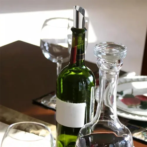 Vista 4 de 20 unidades de plata vino vertedor licor parar discos de papel de aluminio vino whisky vertedor delgado reutilizable