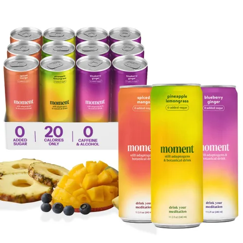 Vista 10 de Moment Adaptogen Drink (Shark Tank), bebidas no alcohólicas no carbonatadas, clásicas, L-teanina y ashwagandha para calma y claridad, 0 azúcar