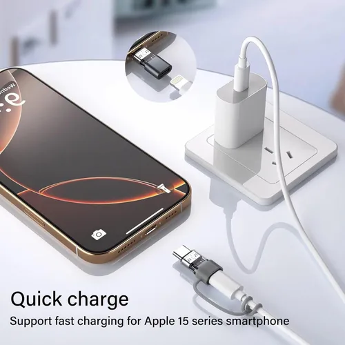 Vista 5 de Paquete de 4 adaptadores Lightning a USB C para iPhone 15/16/16 Pro Max/Plus, Samsung S24, soporta carga y transferencia de datos, cable conector