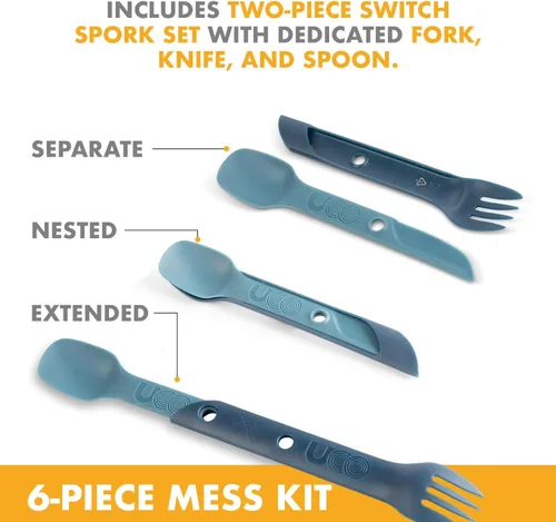 Vista 4 de UCO Kit de 6 piezas para acampar con cuenco, plato, taza de campamento y juego de utensilios Switch Spork
