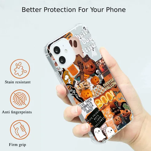 Vista 2 de Funda de teléfono con diseño de calabaza de otoño de Halloween, compatible con iPhone 11, diseño de collage estético otoñal, funda única de TPU