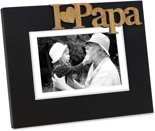 Vista 5 de Isaac Jacobs Marco de fotos de madera negra con texto "I Love Papa" / I Heart Papa, 10x15 cm, regalo de fotos para papá, abuelo, familia, para mesa