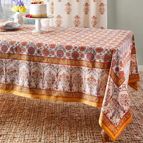 Vista 28 de Saffron Marigold Mantel redondo impreso a mano – Pink Dahlia Daydreams lujoso 100% algodón, lavable, para decoración del hogar, cocina, café o mesa
