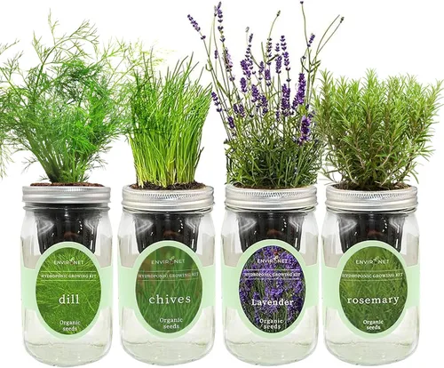 Vista 10 de Kit de cultivo de hierbas hidropónicas, tarro de masón de riego automático, kit de inicio de jardín de hierbas para interiores, cultiva 4 tipos de 2