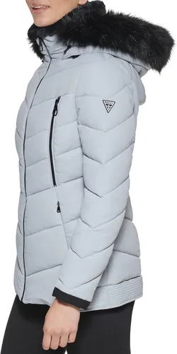 Vista 3 de GUESS Abrigo acolchado con capucha para clima frío para mujer