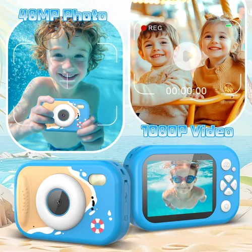 Vista 3 de Cámara para niños impermeable, cámara submarina IP68 para niños de 3 a 12 años, cámara digital HD para niños con grabación de video de 1080P