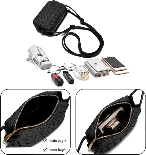 Vista 4 de UPSONG Bolsos cruzados tejidos para mujer, bolsos ligeros de cuero a la moda, bolso de hombro, bolso para teléfono, bolso de mensajero para mujer