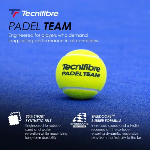Vista 2 de Tecnifibre Pelotas de Padel Team, 3 Pelotas, Amarillo