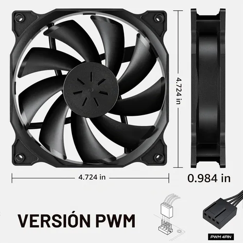 Vista 5 de uphere PWM 12BK4-3 - Paquete de 3 ventiladores de carcasa de computadora de larga vida útil de 4.72 pulgadas (4.724 in) para refrigeración de cajas