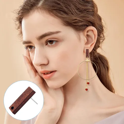 Vista 2 de Postes de madera para la fabricación de joyas, 80 piezas de aretes de madera, aretes de madera, aretes de madera, aretes a granel con parte trasera