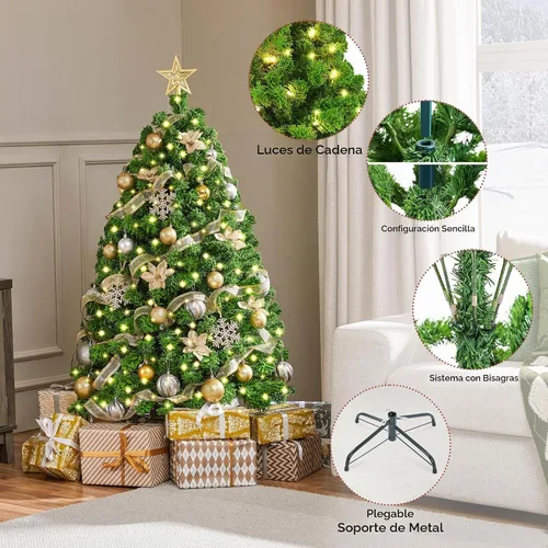 Vista 2 de Yaheetech Árbol de Navidad artificial preiluminado de 4.5 pies con luces blancas cálidas incandescentes, árbol de Navidad preiluminado completo