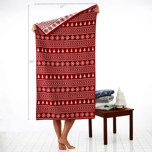 Vista 4 de SKL Home Toalla de baño de Navidad/Winter Fair Isle, color rojo