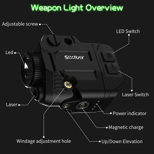 Vista 3 de SIXRAY 500 lúmenes luz de pistola láser combo recargable haz láser azul