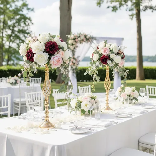 Vista 25 de 2 piezas de centros de mesa de boda para mesas de recepción, soportes de velas retorcidas, adornos, centros de mesa de metal con jarrón de flores