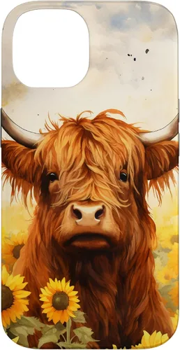 Vista 4 de Highland Cow Animal Lover Watercolor Sunflower Case for iPhone 17