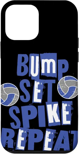 Vista 12 de iPhone 15 Parents Girls Volleyball Bump Set Spike Repeat Blue & White Case