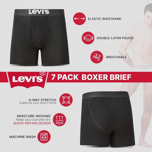 Vista 5 de Levi's Ropa interior para hombre, paquete de 7 calzoncillos tipo bóxer para hombre de algodón elástico