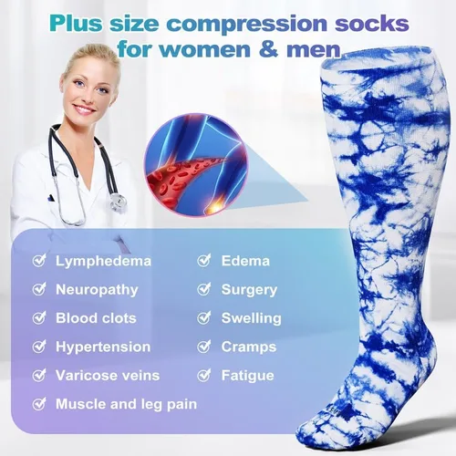 Vista 5 de LEVSOX Calcetines de compresión de talla grande, calcetines de soporte de pantorrilla ancha para mujeres y hombres, 15-20 mmHg hasta la rodilla