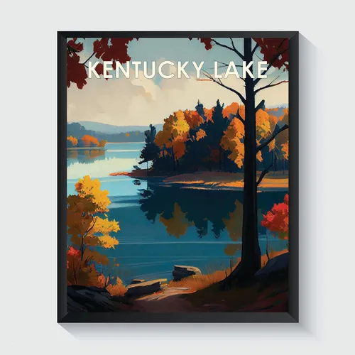 Vista 36 de Yellowstone Lake - Póster impreso artístico, ilustración, arte de pared, decoración de paisaje retro, paisaje, obra de arte para decoración de Lago