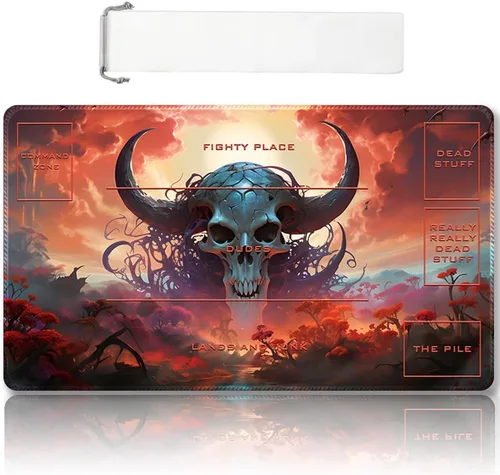 Vista 29 de Tapete de juego MTG cosido de alta calidad con zonas y respaldo de goma antideslizante, tapete de juego TCG para MTG y otros juegos de cartas, Dkt