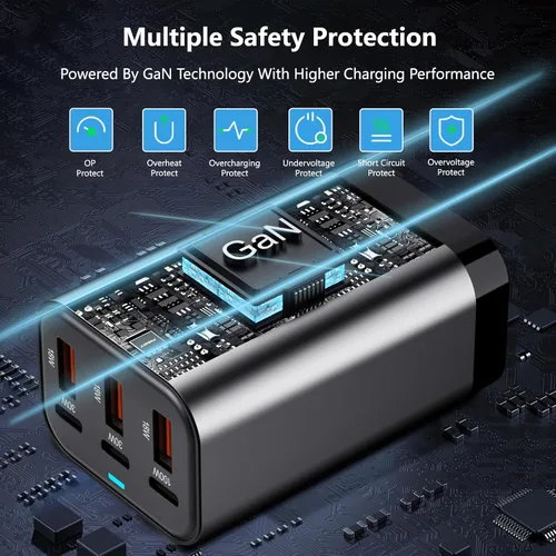 Vista 7 de Bloque de cargador USB C de 200 W, multipuerto, estación de carga rápida, concentrador GaN PPS PD de 100 W, cargador de pared, adaptador