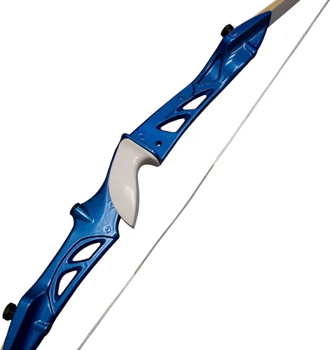 Vista 2 de SAS Explorer Metal Riser Takedown - Arco recurvo Elevador azul con extremidades blancas