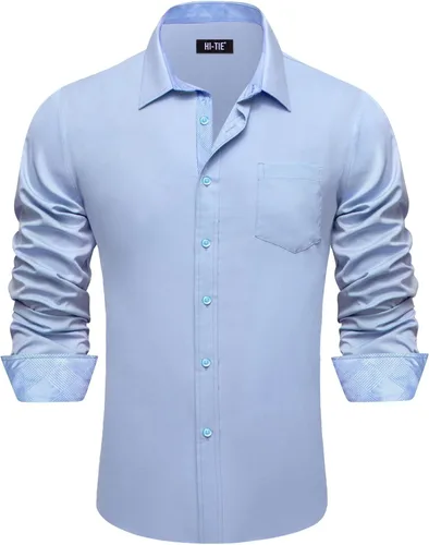 Vista 26 de Hi-Tie Camisa de manga larga jacquard con contraste interior sin arrugas para hombre
