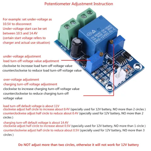 Vista 3 de Interruptor automático de corte de bajo voltaje de batería de 12V, indicador LED, potenciómetro ajustable, duración de la batería