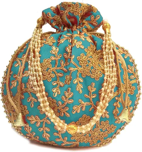 Vista 6 de Bolso de mano con diseño étnico indio bordado de seda para mujer, diseño de perlas Batwa