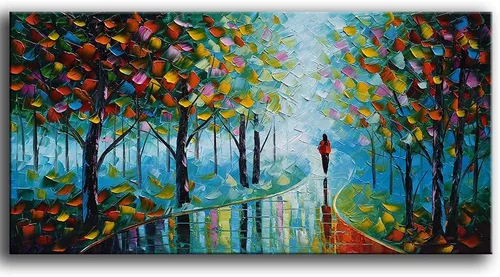Vista 7 de YaSheng Art - Pintura al óleo de paisaje sobre lienzo con textura de árbol abstracto contemporáneo, pinturas de pared hechas a mano, decoración