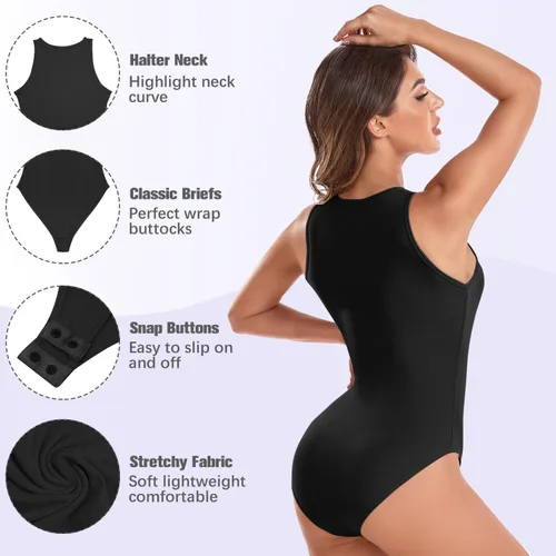 Vista 5 de KIKIMINK Body de 3 piezas para mujer, sexy, acanalado, sin mangas, camisola con tanga, tirantes delgados ajustables