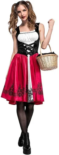 Vista 4 de Disfraz de caperucita roja para mujer, vestido de fiesta de Halloween y Navidad con capa larga de terciopelo