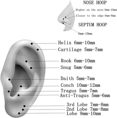 Vista 5 de Followmoon - Aretes de acero quirúrgico316L para nariz, oreja, septum y labio, cartílago, hélix, tragus, de calibre 20, 18, 16, 14, 12, 10, 8