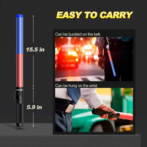Vista 6 de E-riding Varita de Tráfico con Luz de Seguridad de 21 pulgadas Alta Visibilidad, Duradera, Portátil Varita de Control de Tráfico con 3 Modos