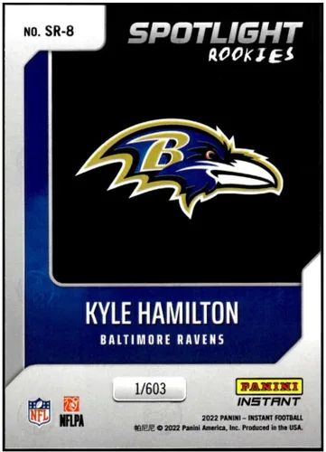 Vista 2 de KYLE HAMILTON RC 2022 Panini Instant Spotlight ROOKIE /603#BW8 NM+-MT+ NFL Football Ravens