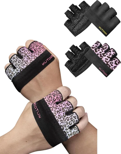 Vista 11 de KUTOOK Guantes de levantamiento de pesas para mujeres, guantes de entrenamiento de gimnasio con protección de palma y agarre adicional, guantes