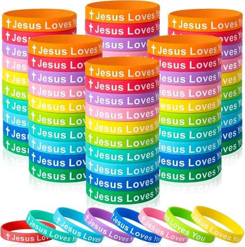 Vista 11 de Jesus Loves You Silicone Wristbands Colorful Rubber Christian Bracelets for Men Women Party Favors